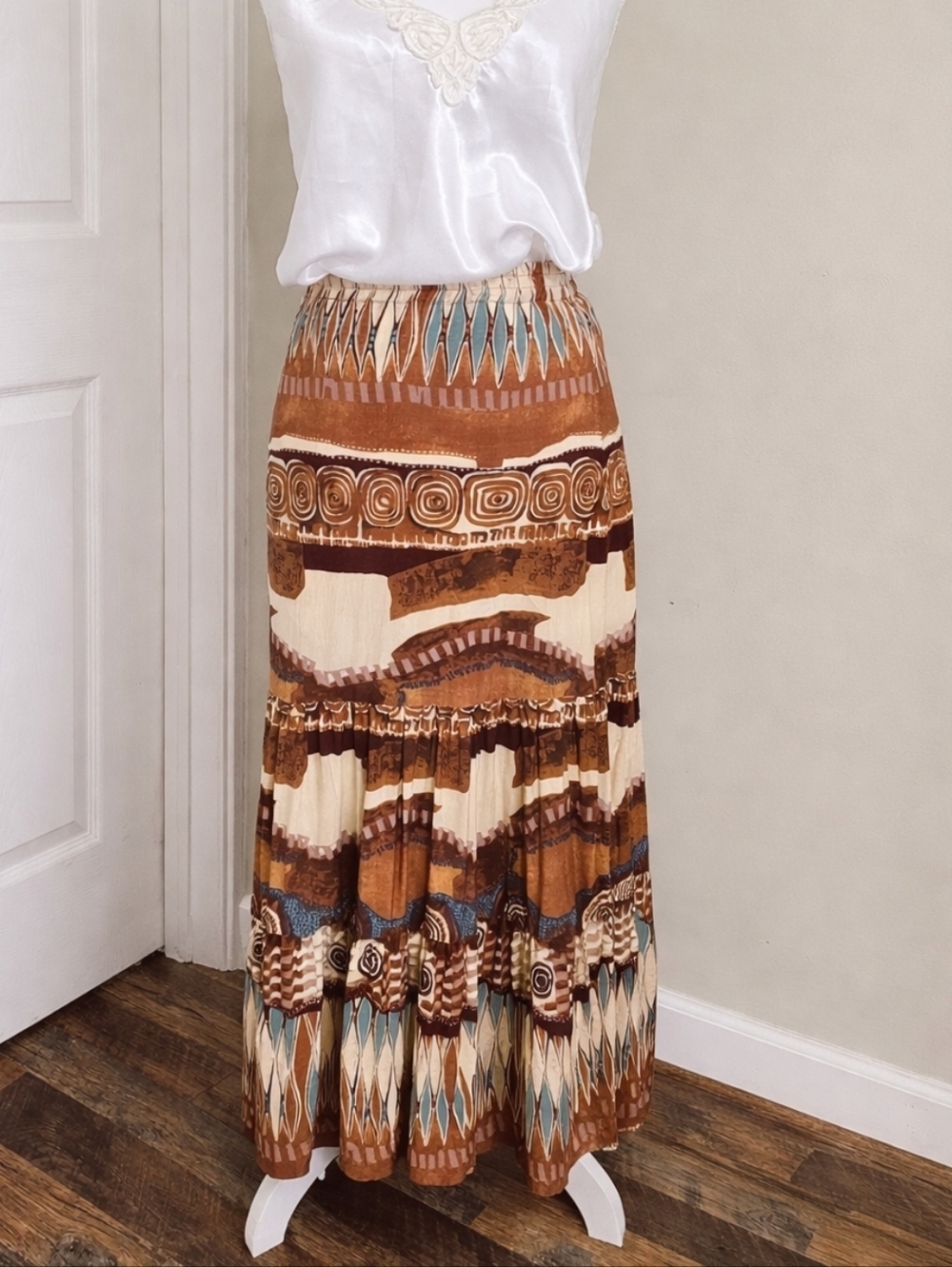 Vintage Y2K Southwestern Aztec Tiered Maxi Skirt Boho County Coastal Cowgirl
